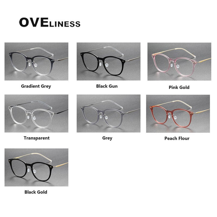 Oveliness Unisex Full Rim Round Acetate Titanium Eyeglasses 6506 Full Rim Oveliness
