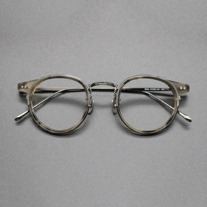 Gatenac Unisex Full Rim Round Titanium Acetate Frame Eyeglasses Gxyj474 Full Rim Gatenac Tortoise Gun