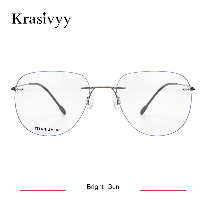 Krasivyy Unisex Rimless Round Flat Top Titanium Eyeglasses Ls05 Rimless Krasivyy Bright Gun China 