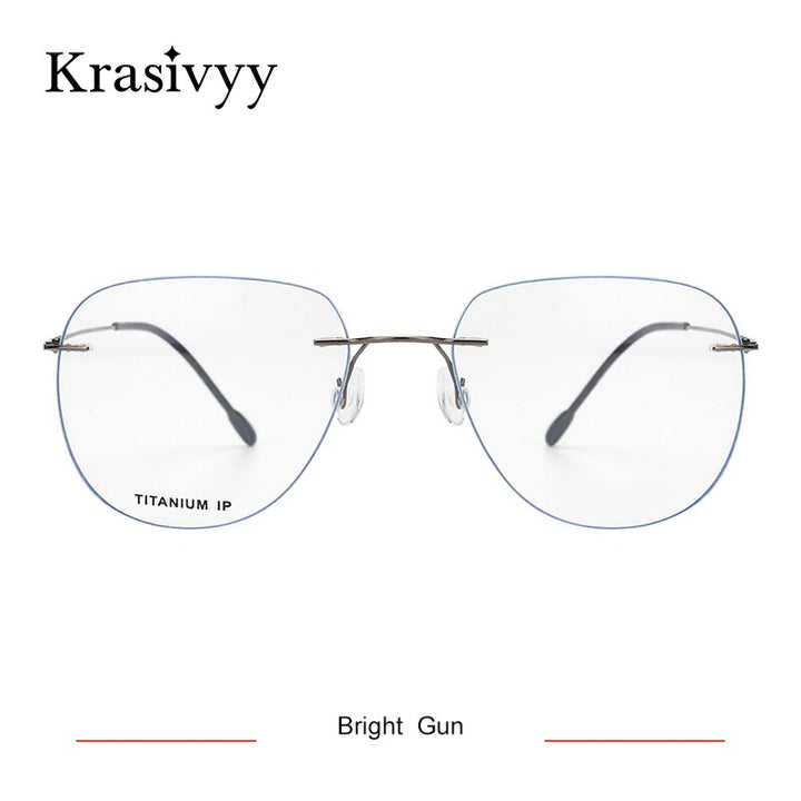 Krasivyy Unisex Rimless Round Flat Top Titanium Eyeglasses Ls05 Rimless Krasivyy Bright Gun China 
