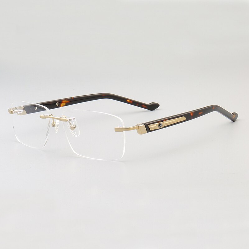 Muzz Men's Rimless Square Acetate Titanium Eyeglasses 108 Rimless Muzz Gold