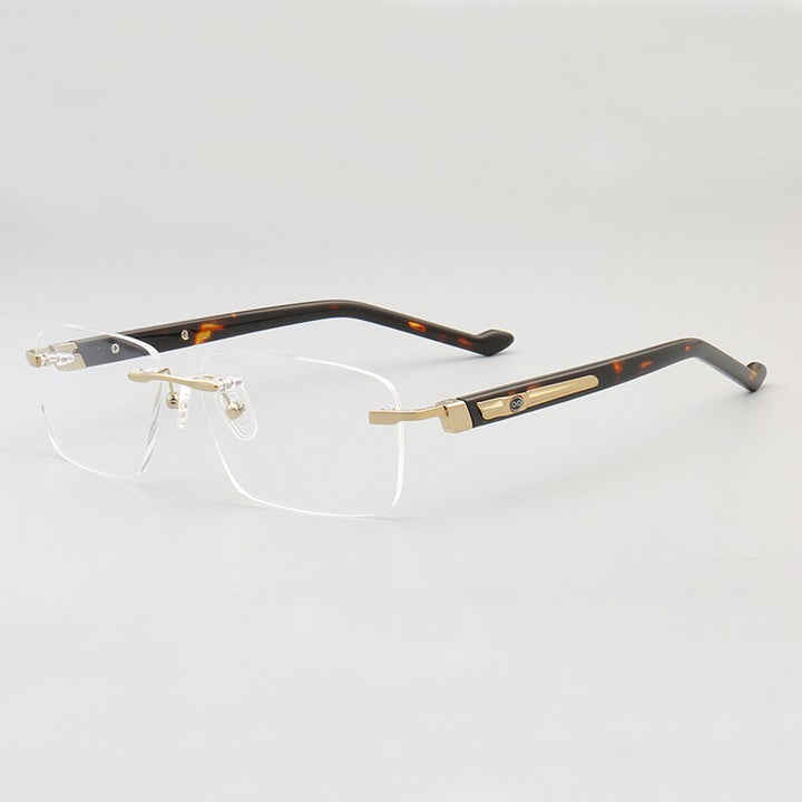 Muzz Men's Rimless Square Acetate Titanium Eyeglasses 108 Rimless Muzz Gold