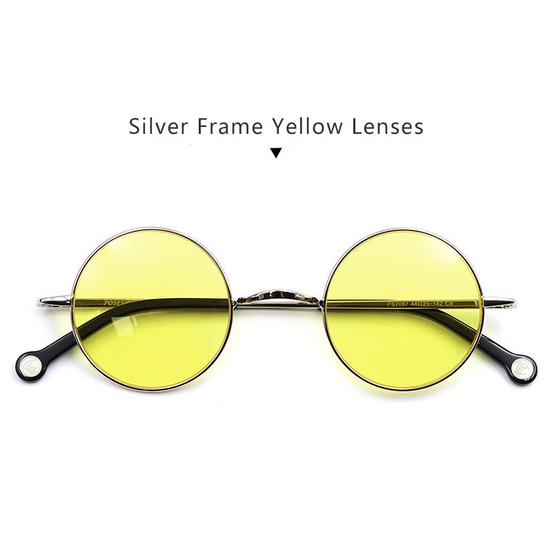 Hdcrafter Unisex Full Rim Round Alloy Polarized Sunglasses Ps7087s Sunglasses HdCrafter Sunglasses Silver-Yellow