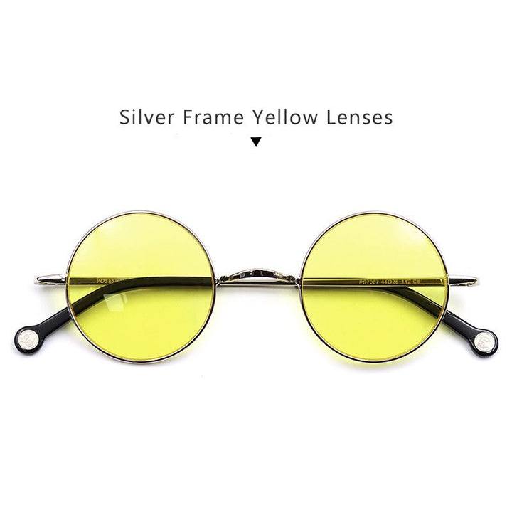 Hdcrafter Unisex Full Rim Round Alloy Polarized Sunglasses Ps7087s Sunglasses HdCrafter Sunglasses Silver-Yellow