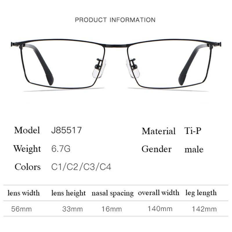 Hotochki Men's Full Rim Rectangle Titanium Alloy Frame Eyeglasses J85517 Full Rim Hotochki
