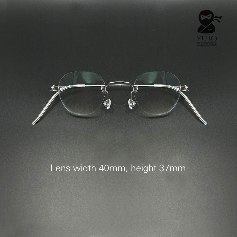 Yujo Unisex Rimless Polygon Stainless Steel Eyeglasses Custom Lens Options Rimless Yujo   