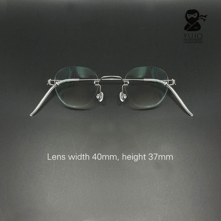 Yujo Unisex Rimless Polygon Stainless Steel Eyeglasses Custom Lens Options Rimless Yujo   