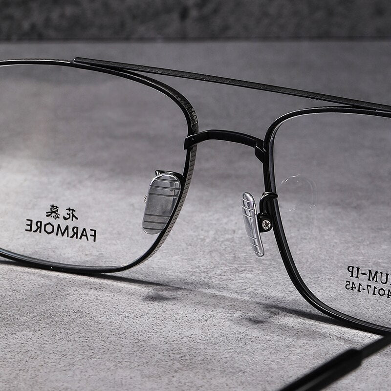 Reven Jate Unisex Full Rim Square Double Bridge Titanium Eyeglasses Fm039 Full Rim Reven Jate