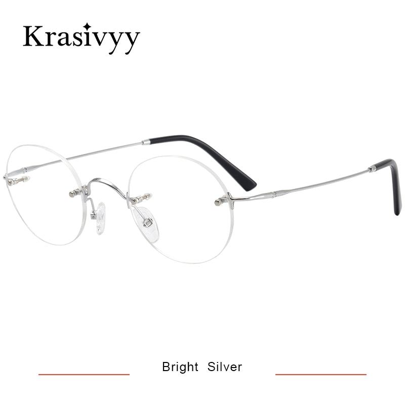 Krasivyy Unisex Rimless Round Titanium Eyeglasses Kr16035a Rimless Krasivyy Bright Silver CN