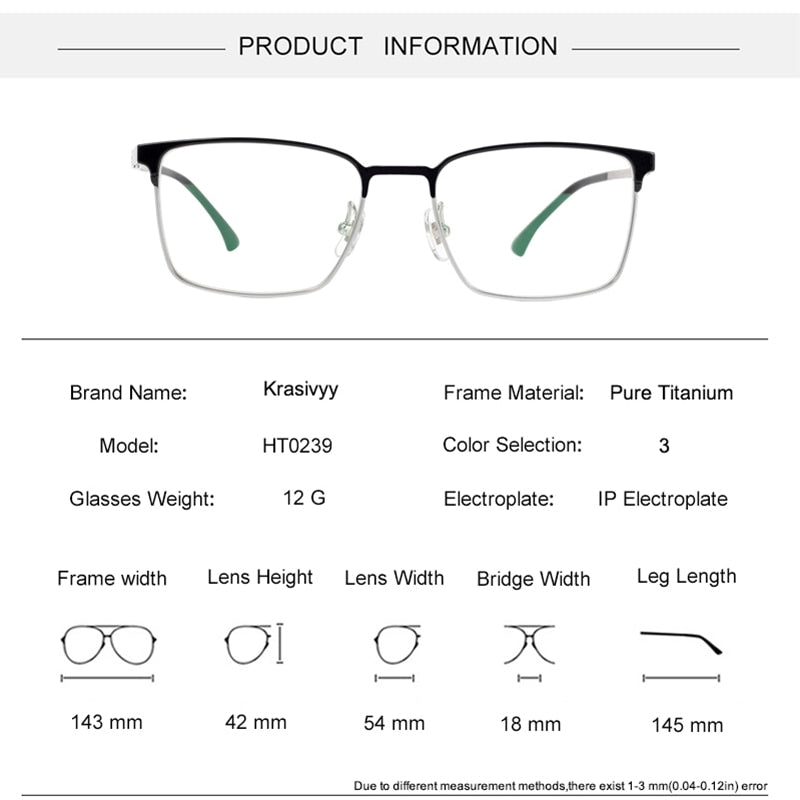 Krasivyy Men's Semi Rim Square Titanium Eyeglasses Semi Rim Krasivyy