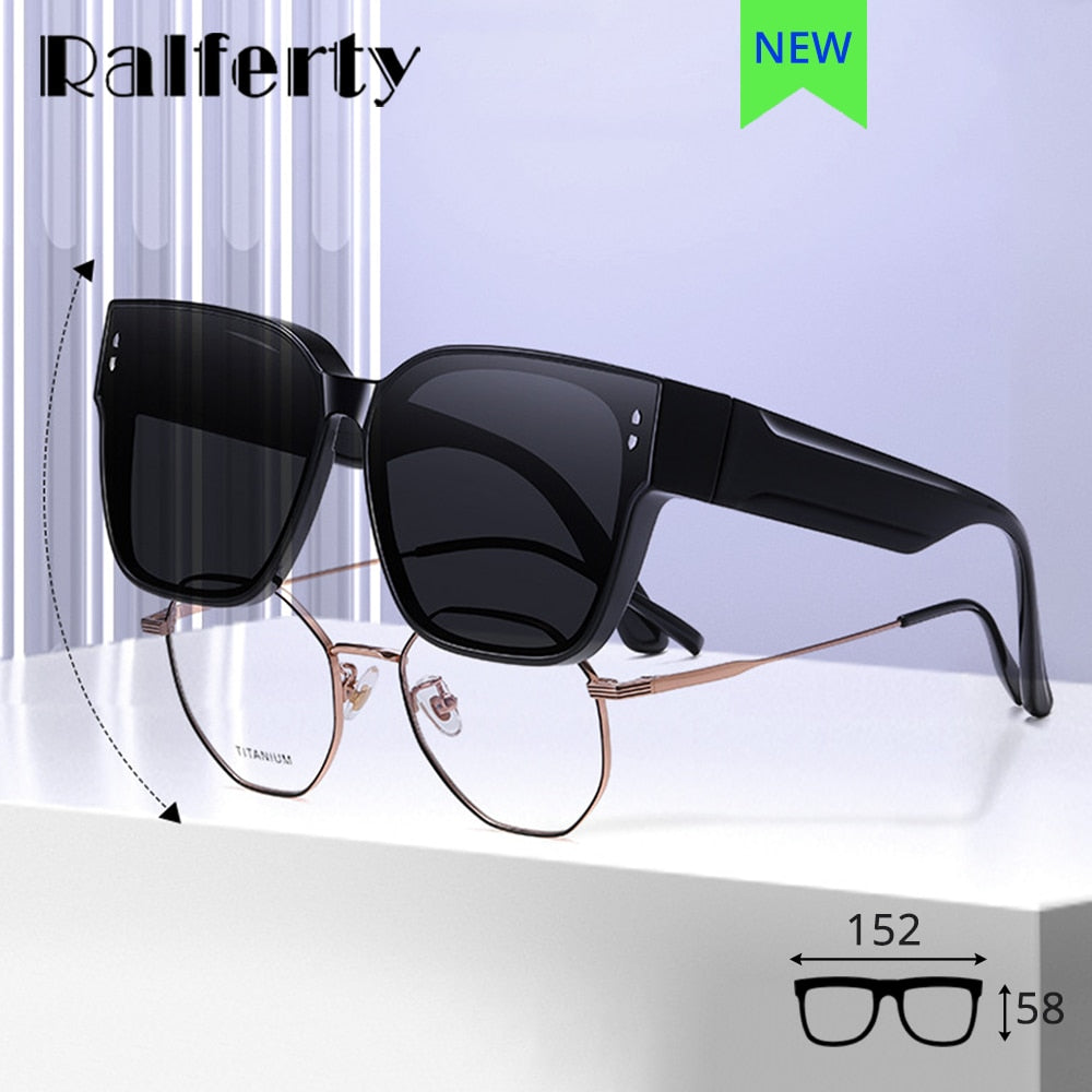 Ralferty Unisex Full Rim Square Tr 90 Acetate Oversized Overlay Sunglasses D7520 Clip On Sunglasses Ralferty   