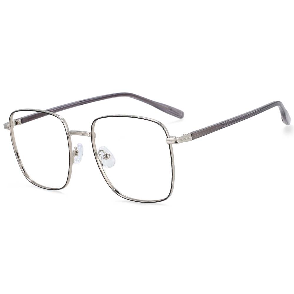 CCspace Unisex Full Rim Oversized Square Alloy Frame Eyeglasses 54312 Full Rim CCspace China C2silver-black