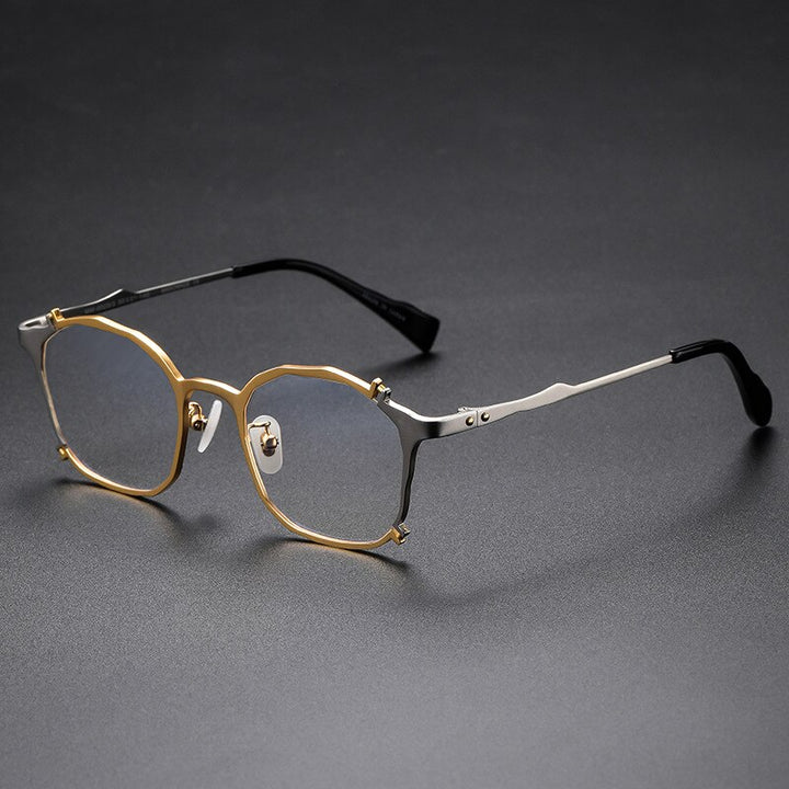 CCspace Unisex Full Rim Irregular Square Titanium Rivet Eyeglasses 54535 Full Rim CCspace 54535TIGL-Gold gun China