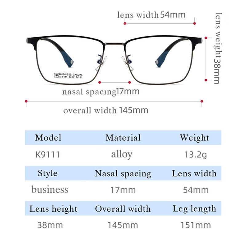 Hotochki Men's Full Rim Square Titanium Alloy Frame Eyeglasses K9111 Full Rim Hotochki
