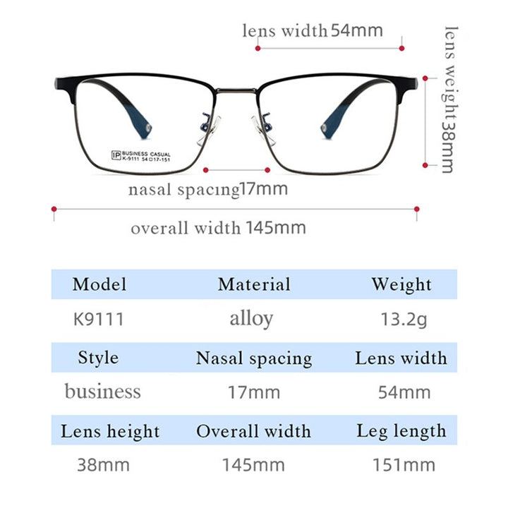 Hotochki Men's Full Rim Square Titanium Alloy Frame Eyeglasses K9111 Full Rim Hotochki