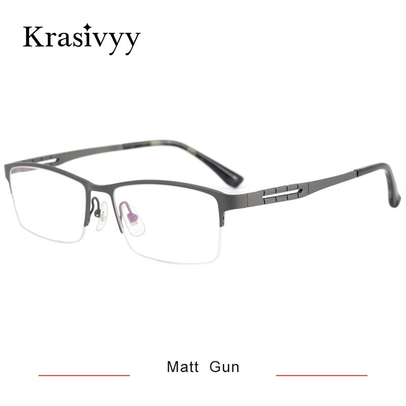 Krasivyy Men's Semi Rim Square Spring Hinge Titanium Eyeglasses Kr0070 Semi Rim Krasivyy Matt Gun CN