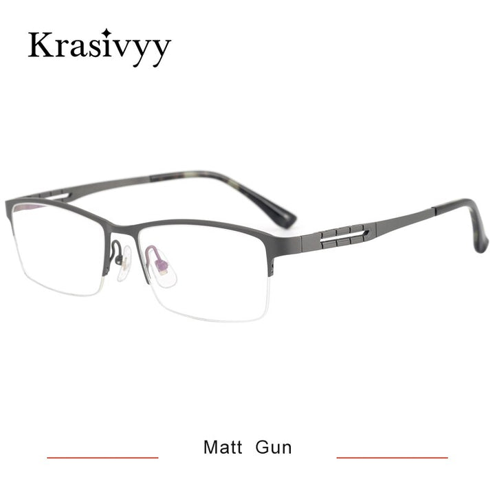 Krasivyy Men's Semi Rim Square Spring Hinge Titanium Eyeglasses Kr0070 Semi Rim Krasivyy Matt Gun CN