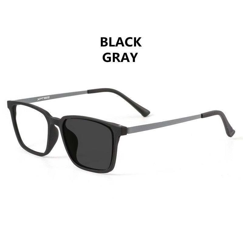 Handoer Unisex Full Rim Square Tr 90 Titanium Hyperopic Photochromic +175 To +325 Reading Glasses 9822-1 Reading Glasses Handoer +175 BLACK GRAY PHOTO 