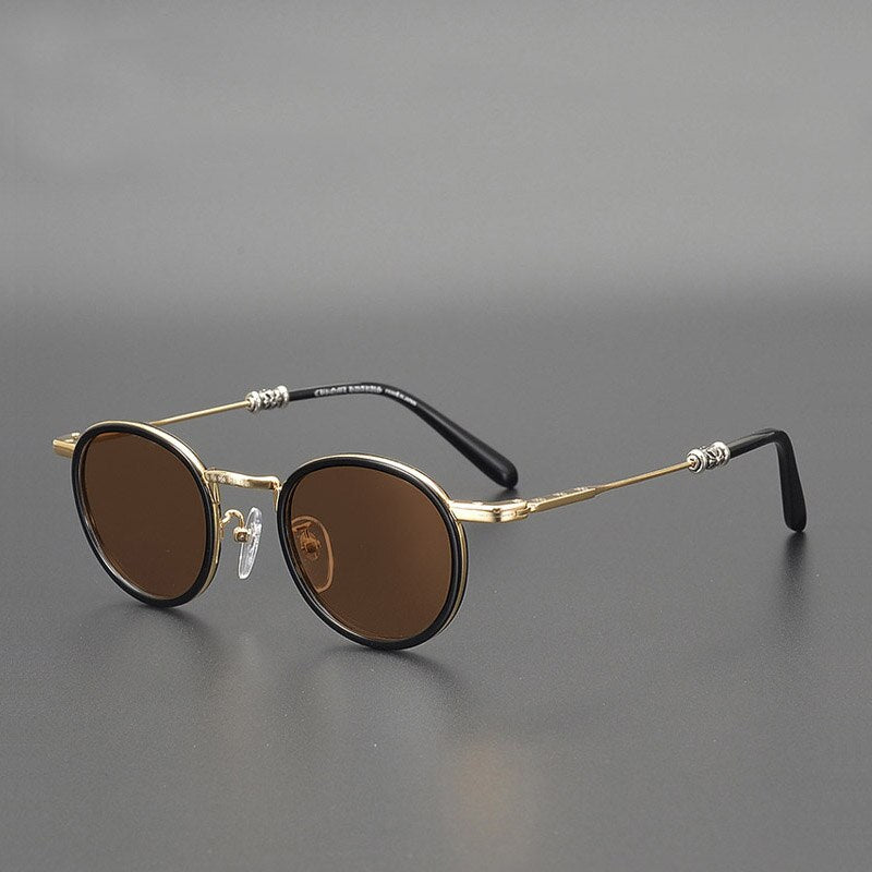 Yujo Men's Full Rim Round Acetate Alloy UV400 Dark Polarized Sunglasses Sunglasses Yujo