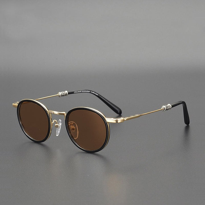 Yujo Men's Full Rim Round Acetate Alloy UV400 Dark Polarized Sunglasses Sunglasses Yujo