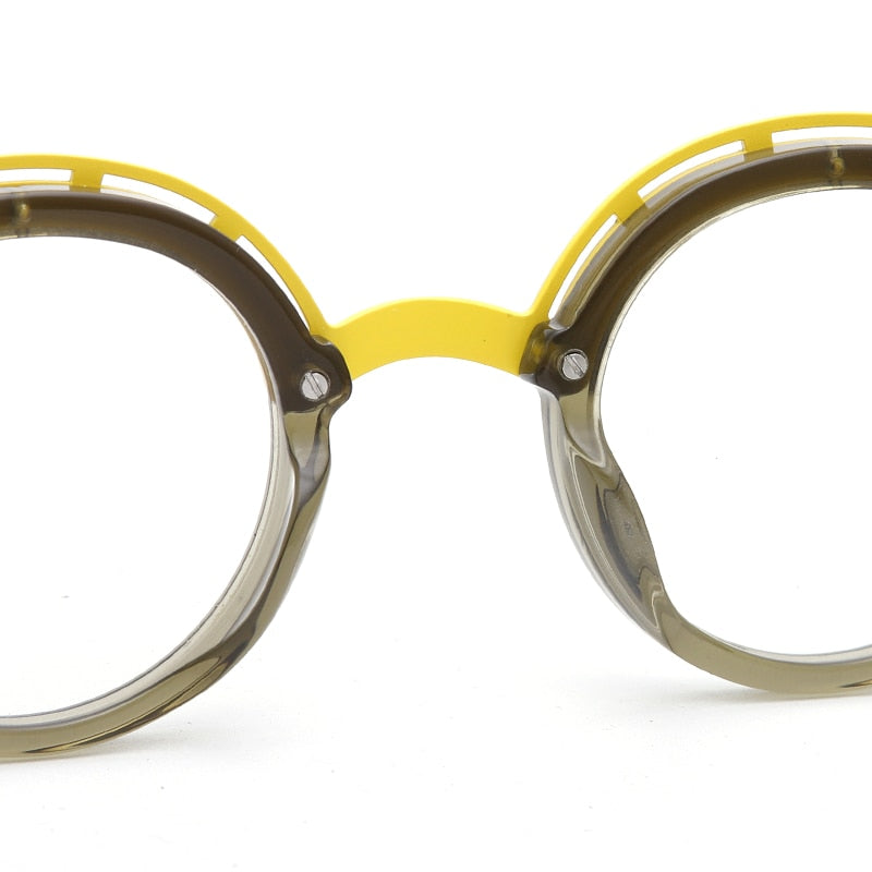 Muzz Unisex Full Rim Irregular Round Acetate Alloy Eyeglasses 1176 Full Rim Muzz