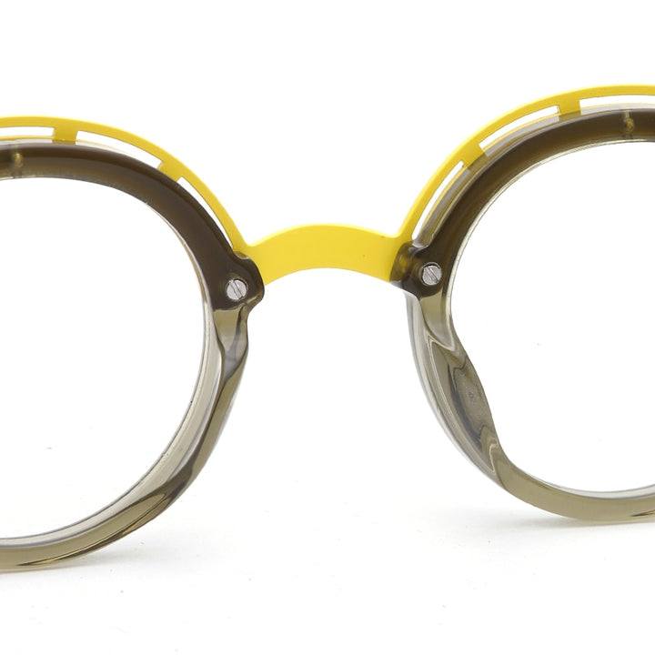 Muzz Unisex Full Rim Irregular Round Acetate Alloy Eyeglasses 1176 Full Rim Muzz