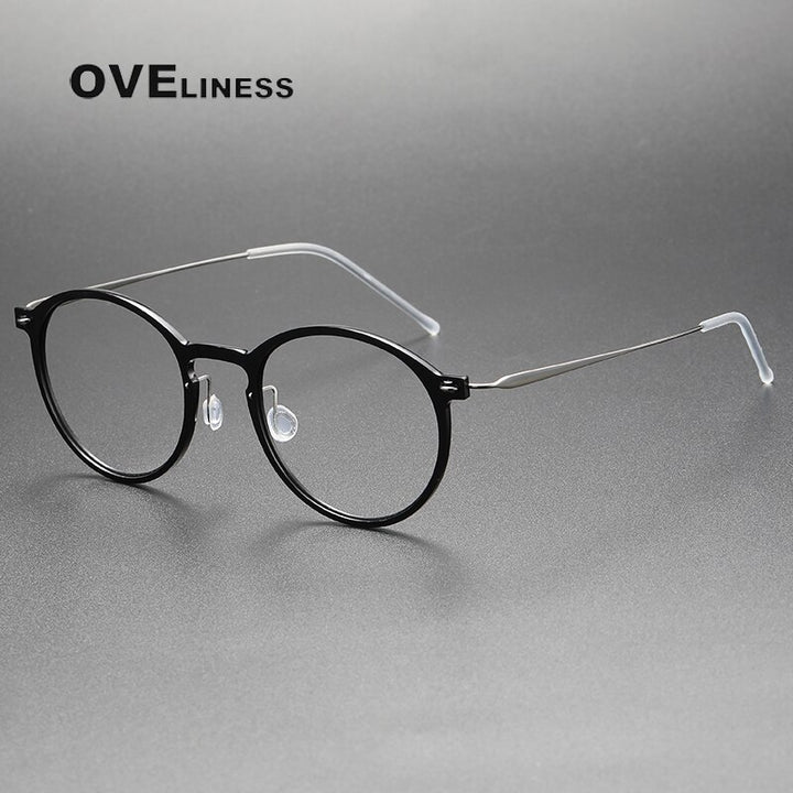Oveliness Unisex Full Rim Round Square Acetate Titanium Eyeglasses 6541 Full Rim Oveliness black gun