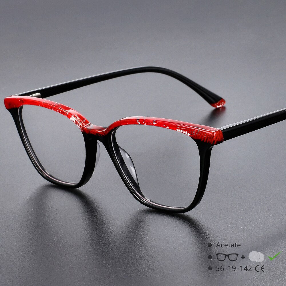 CCspace Unisex Full Rim Square Acetate Eyeglasses 55370 Full Rim CCspace BlackRed China