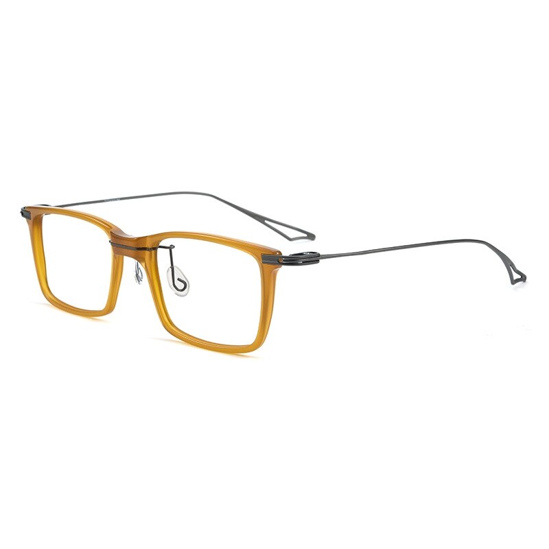 Yimaruili Unisex Full Rim Square Acetate Titanium Eyeglasses 1128 Full Rim Yimaruili Eyeglasses Tea