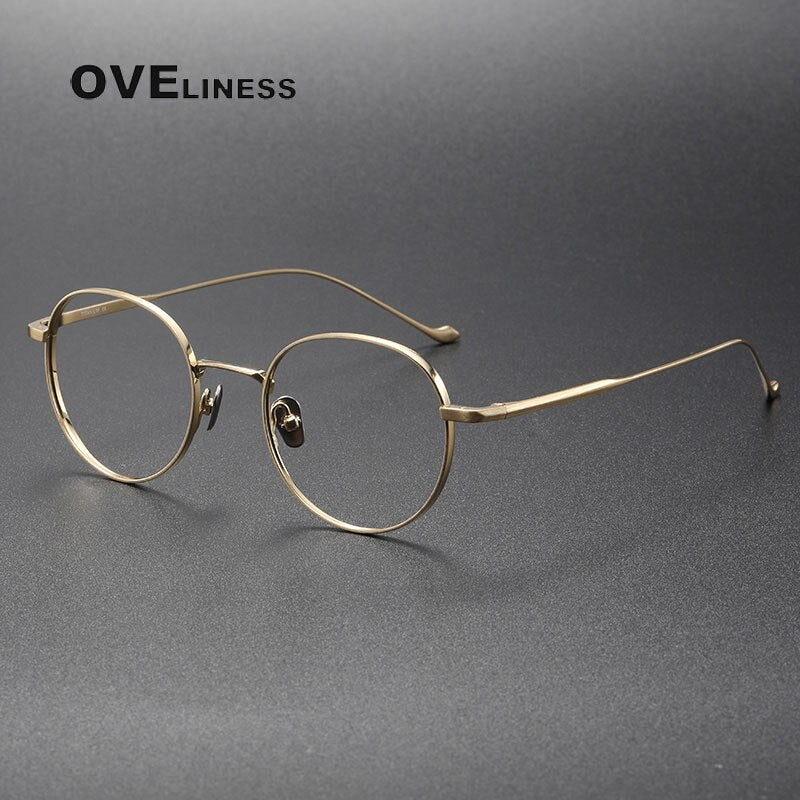 Oveliness Unisex Full Rim Round Titanium Eyeglasses Chordc Full Rim Oveliness gold