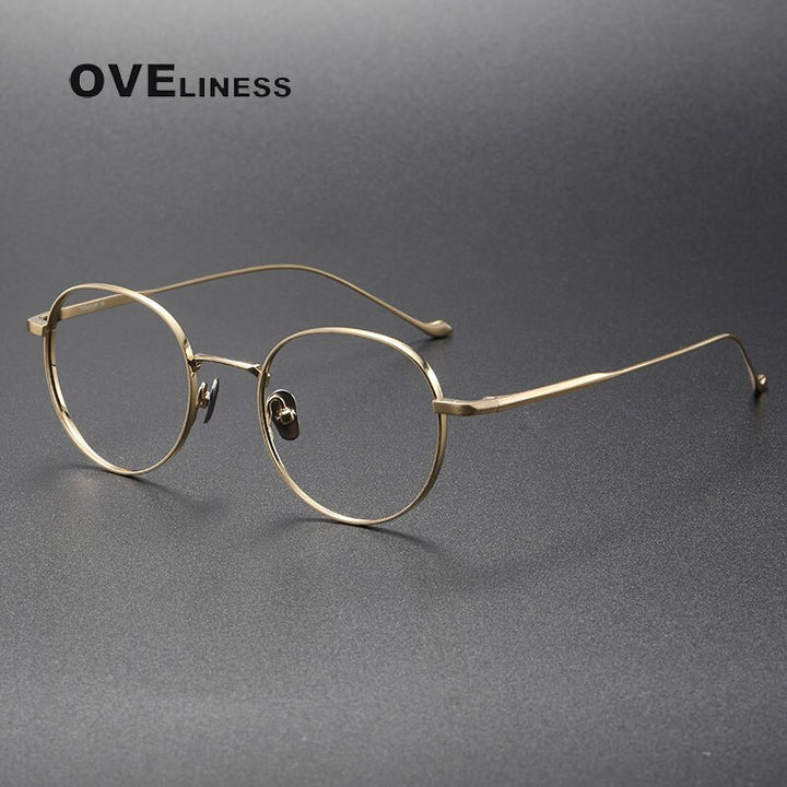 Oveliness Unisex Full Rim Round Titanium Eyeglasses Chordc Full Rim Oveliness gold