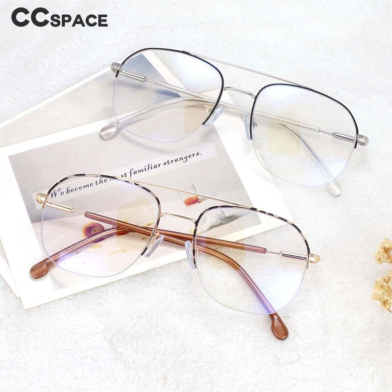 CCspace Women's Semi Rim Round Square Alloy Double Bridge Frame Eyeglasses 54342 Semi Rim CCspace