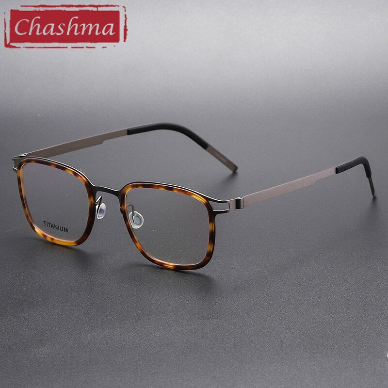 Chashma Ottica Unisex Full Rim Square Acetate Titanium Eyeglasses 9912 Full Rim Chashma Ottica Leopard-Gray