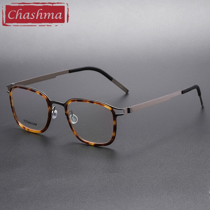 Chashma Ottica Unisex Full Rim Square Acetate Titanium Eyeglasses 9912 Full Rim Chashma Ottica Leopard-Gray