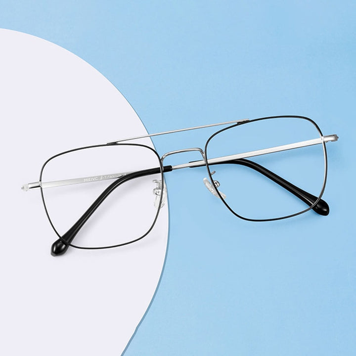 Handoer Unisex Full Rim Irregular Square Titanium Double Bridge Eyeglasses 86067 Full Rim Handoer