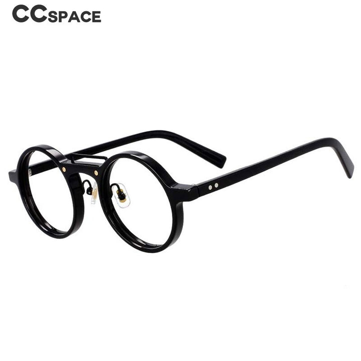 CCspace Unisex Full Rim Round Acetate Alloy Double Bridge Eyeglasses 54554 Full Rim CCspace