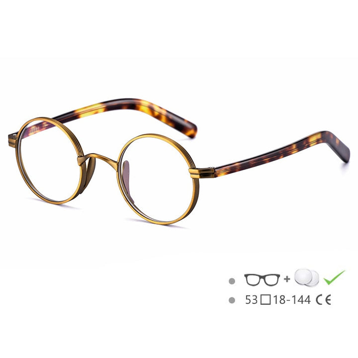 CCspace Unisex Full Rim Round Titanium Acetate Alloy Frame Eyeglasses 54604 Full Rim CCspace Bronze China