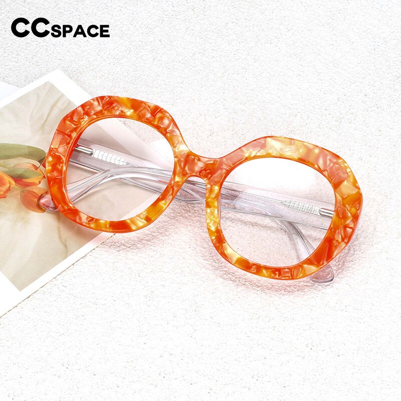 CCspace Women's Full Rim Oversized Round Acetate Frame Eyeglasses 54069 Full Rim CCspace