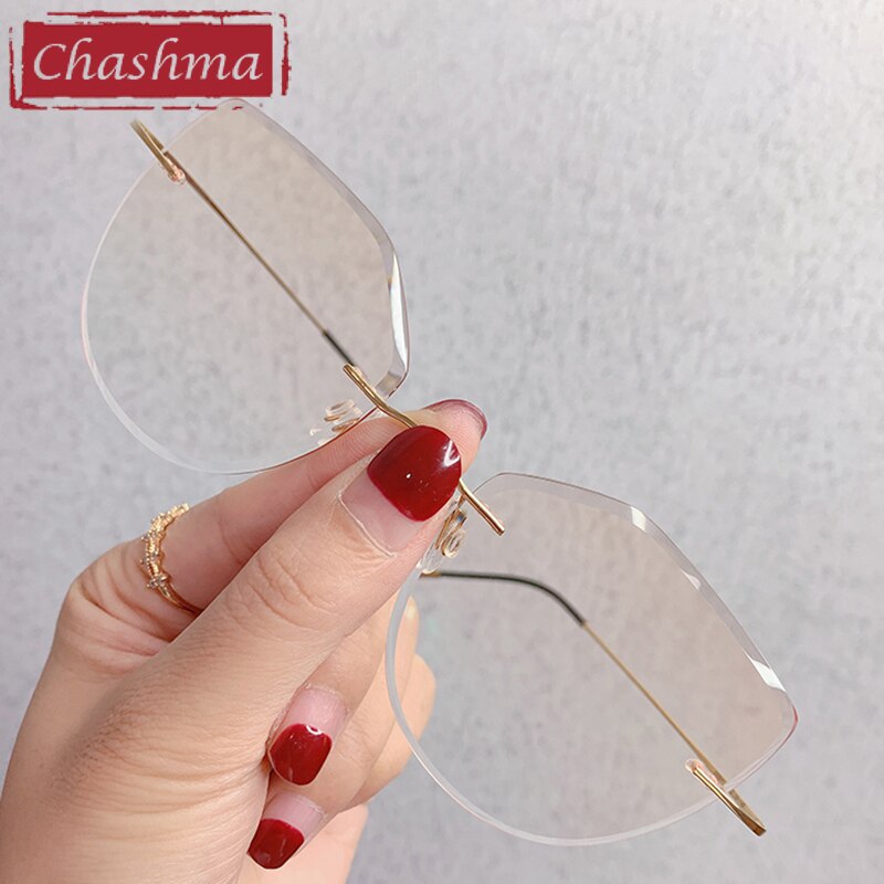 Chashma Women's Rimless Cat Eye Titanium Frame Gradient Color Lens Eyeglasses 16016a Rimless Chashma