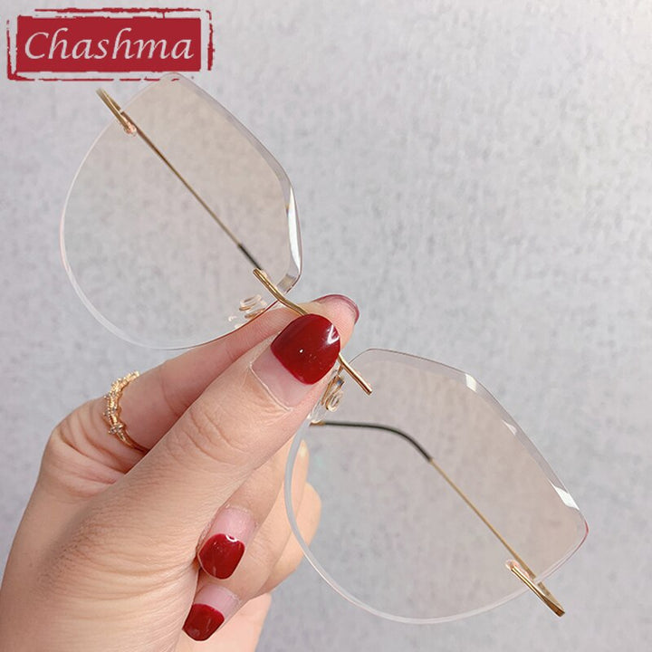 Chashma Women's Rimless Cat Eye Titanium Frame Gradient Color Lens Eyeglasses 16016a Rimless Chashma