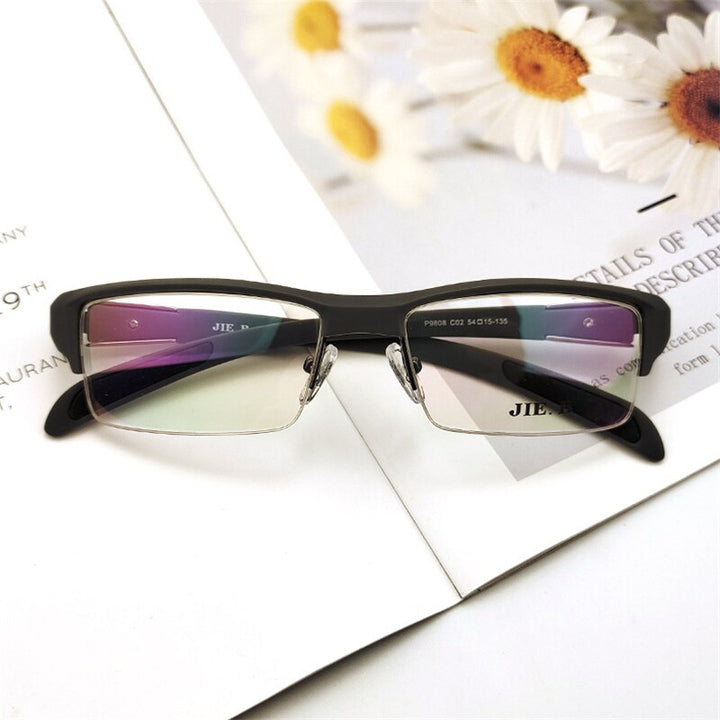 Cubojue Unisex Semi Rim Square Tr 90 Titanium Myopic Photochromic Reading Glasses P9808 Reading Glasses Cubojue