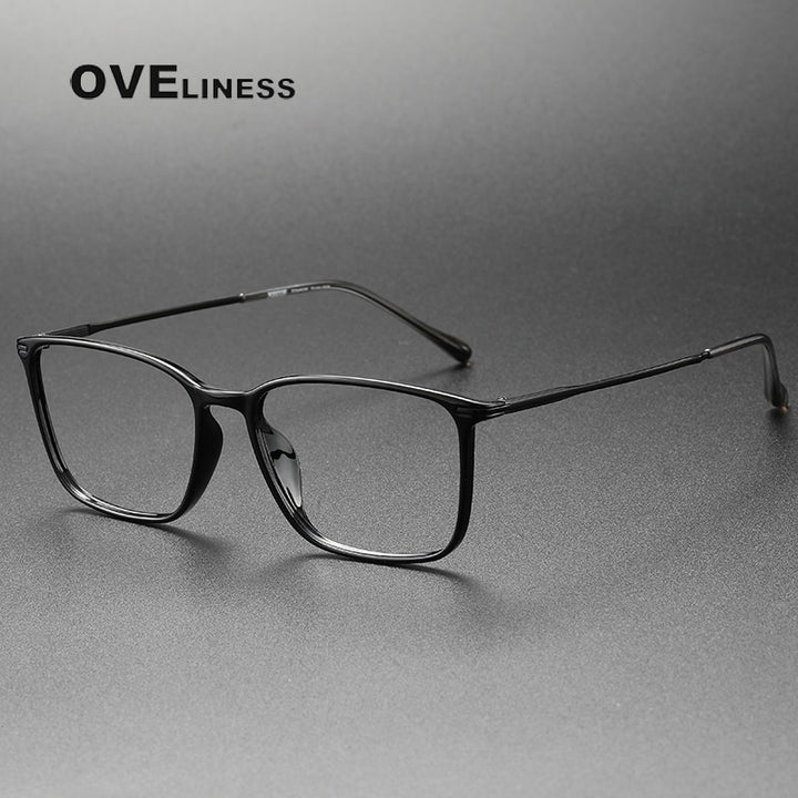 Oveliness Unisex Full Rim Square Acetate Titanium Eyeglasses 8636 Full Rim Oveliness black