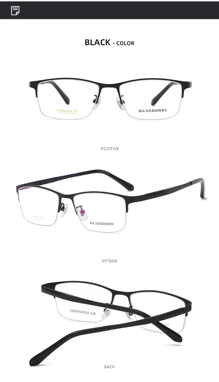 Reven Jate Unisex Semi Rim Square Titanium Frame Eyeglasses 71109 Semi Rim Reven Jate