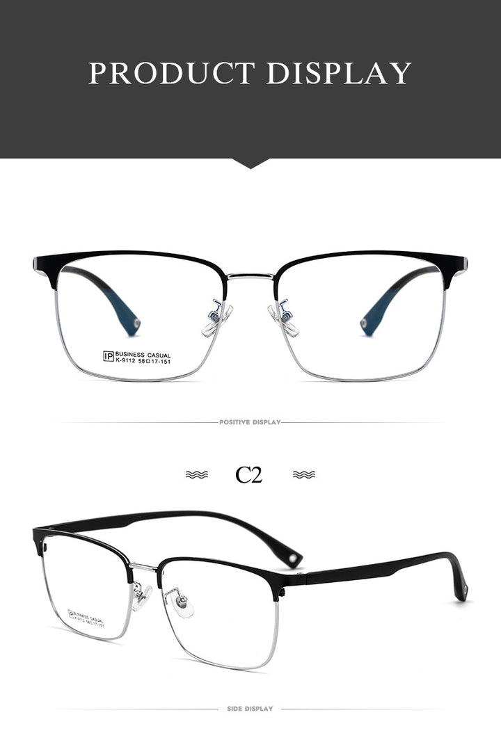 Hotochki Men's Full Rim Square Tr 90 Titanium Alloy Frame Eyeglasses K9112 Full Rim Hotochki