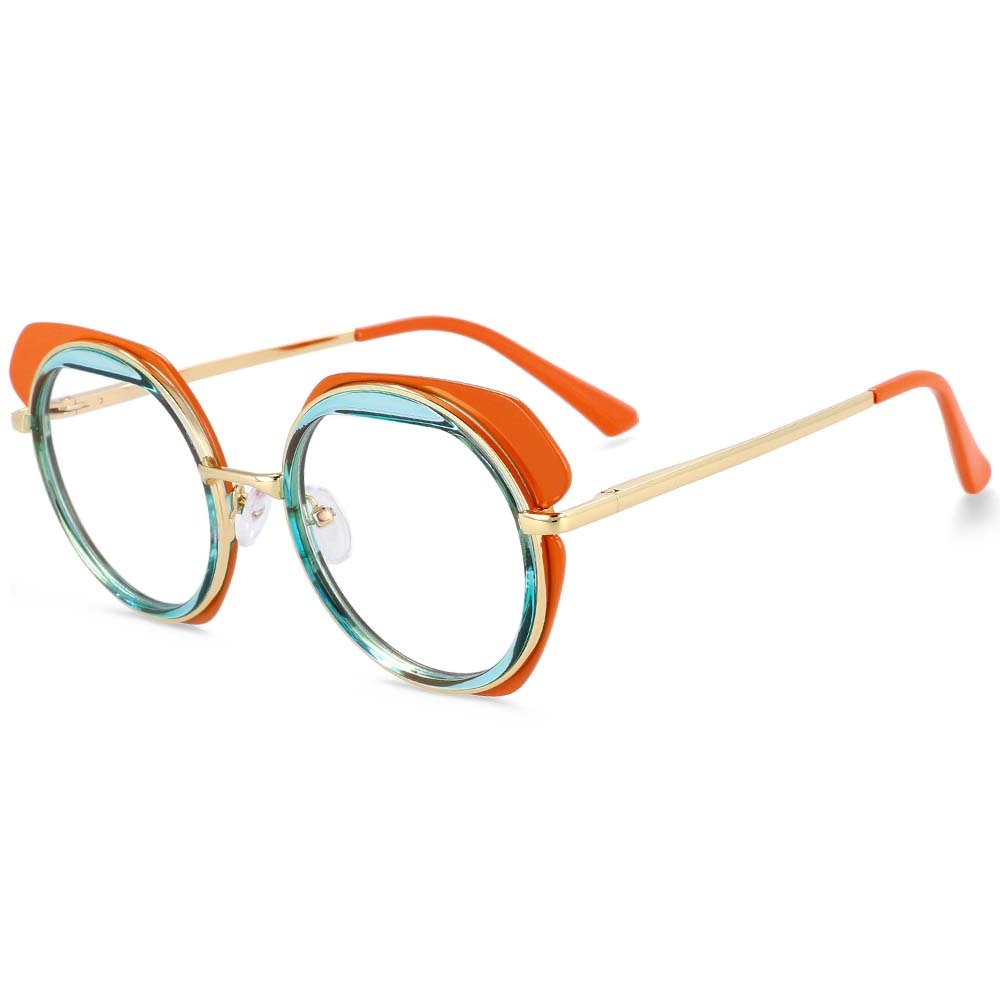 CCspace Unisex Full Rim Round Tr 90 Titanium Eyeglasses 54171 Full Rim CCspace Orange
