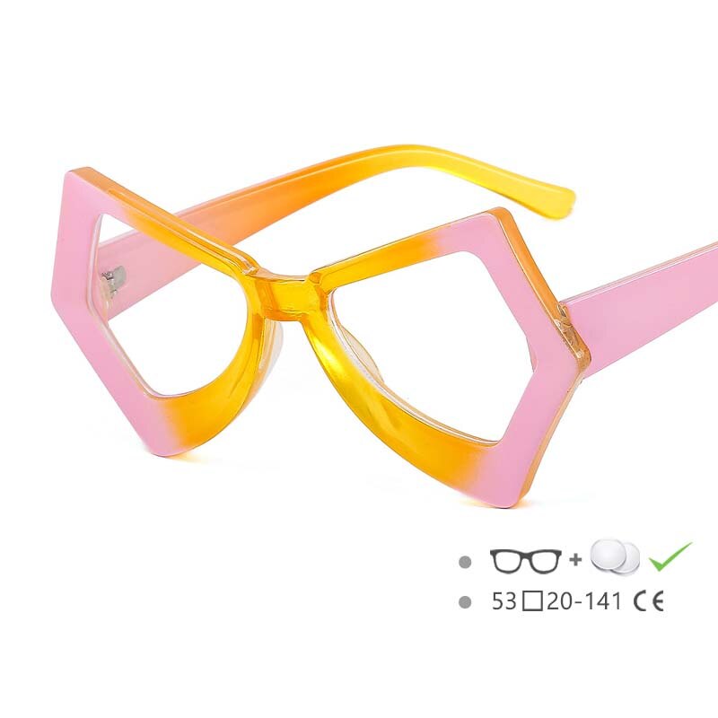 CCspace Unisex Full Rim Polygonal Cat Eye Acetate Frame Eyeglasses 54620 Full Rim CCspace China Yellow-pink