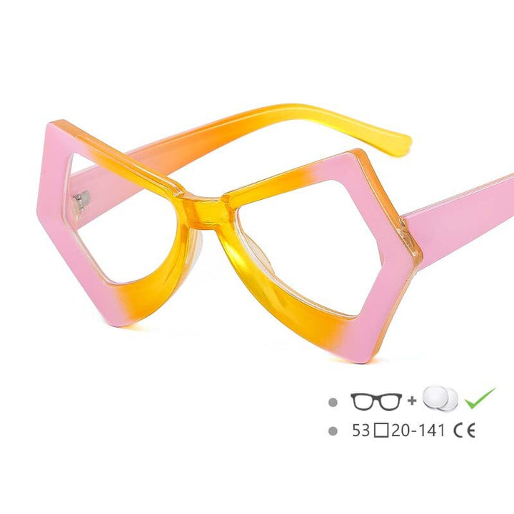 CCspace Unisex Full Rim Polygonal Cat Eye Acetate Frame Eyeglasses 54620 Full Rim CCspace China Yellow-pink