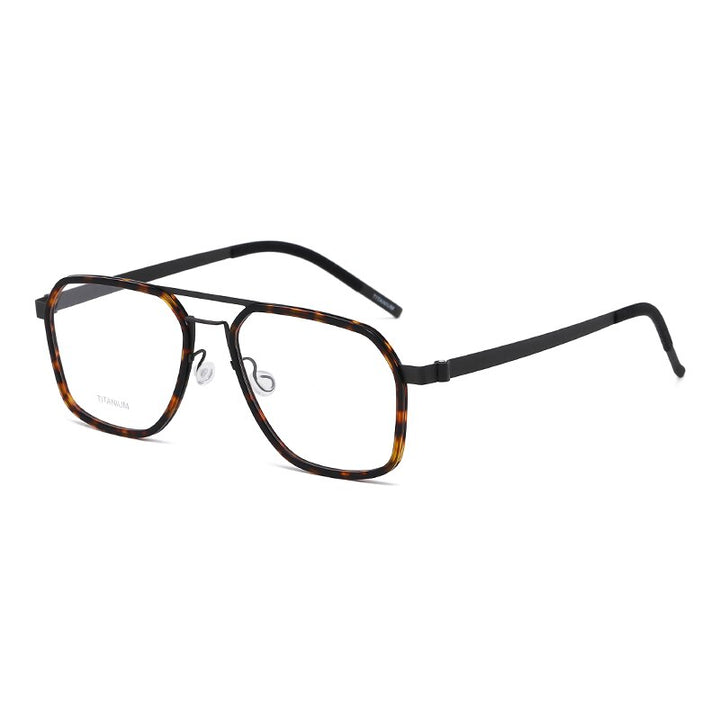 Zirosat Unisex Full Rim Polygon Double Bridge Titanium Acetate Eyeglasses 9753 Full Rim Zirosat leopard  