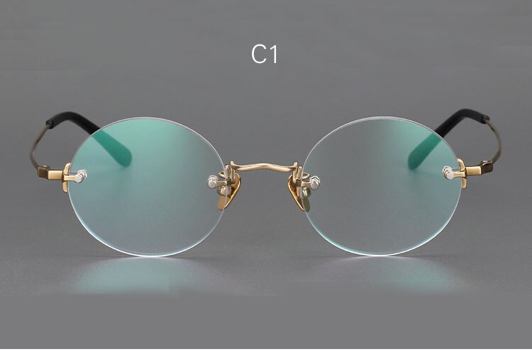 Yujo Unisex Rimless Round 43mm Titanium Hyperopic Reading Glasses Reading Glasses Yujo China 0 C1