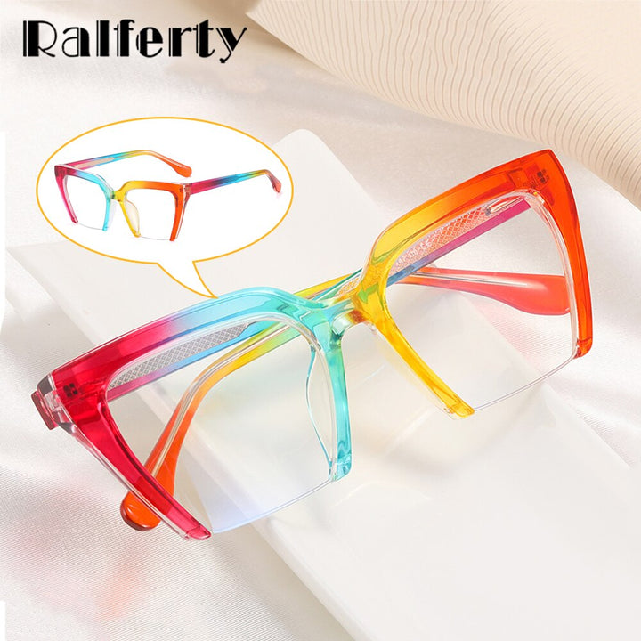 Ralferty Women's Full Rim Square Cat Eye Tr 90 Acetate Eyeglasses F81058 Full Rim Ralferty